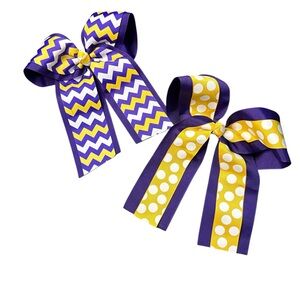 LSU Vibes Purple and Gold Vibrant Chevron and Polka Dot Hair Bows Homemade 2